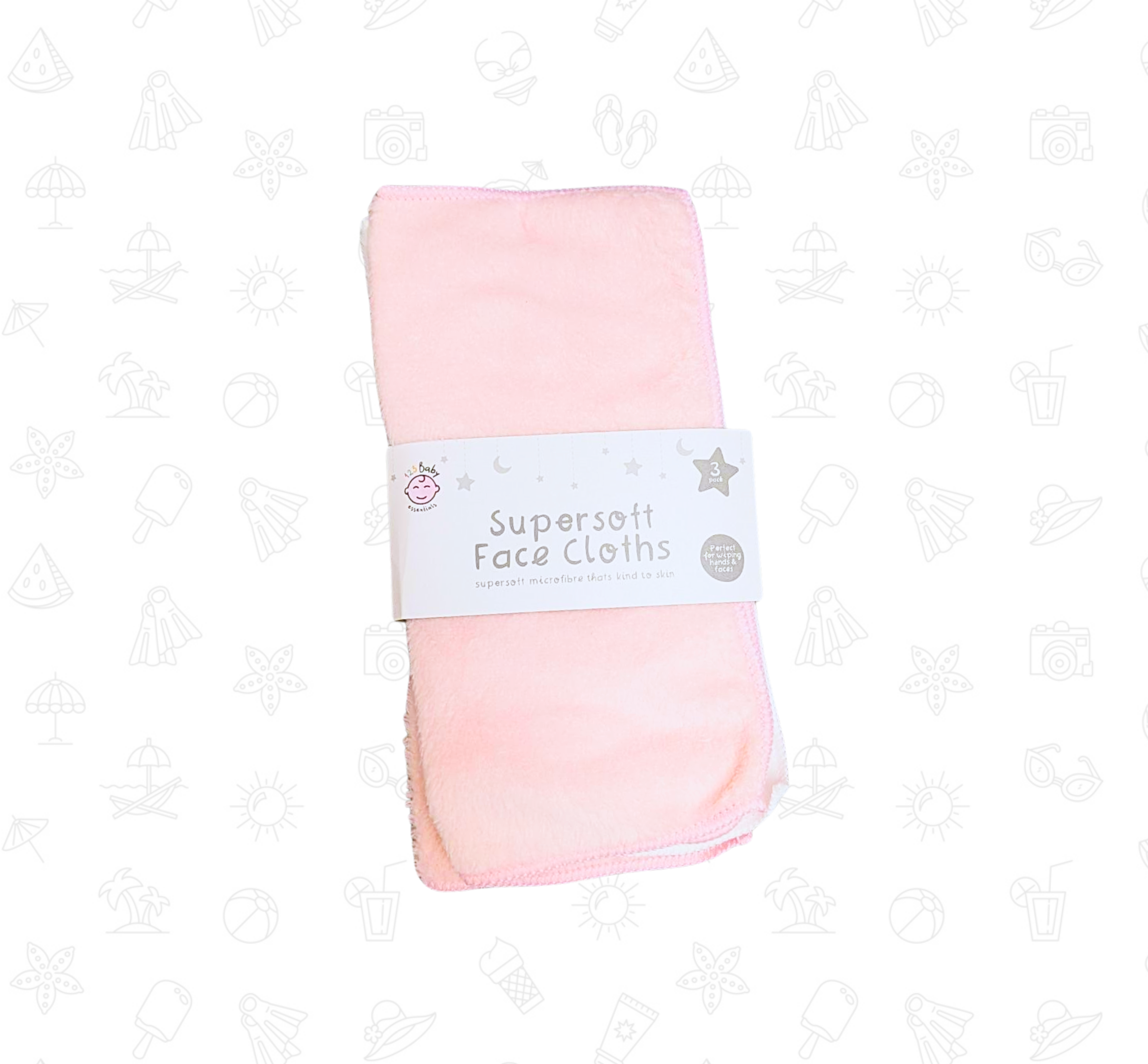 123 Baby Supersoft Face Cloths (3 Pack) - Pink