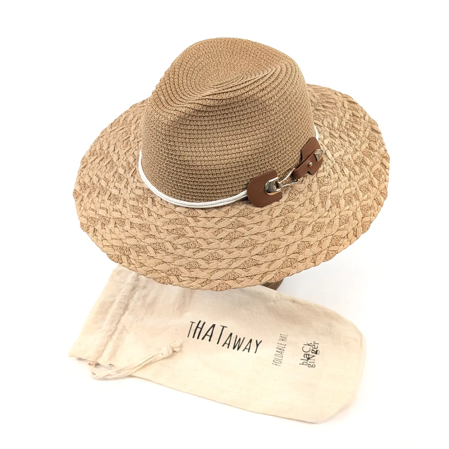 Plaited Brim Panama Foldable Hat - Dark Natural - Image 2