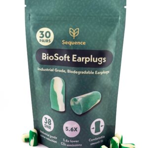 Biosoft Earplugs - Biodegradable, 38db reduction - 30 pairs