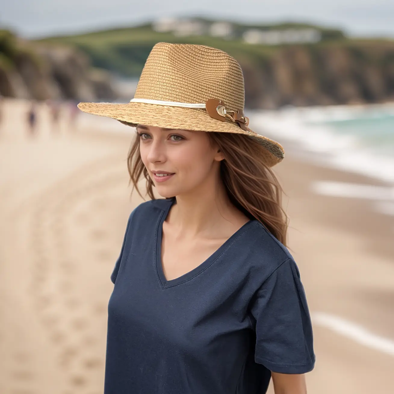 Plaited Brim Panama Foldable Hat - Dark Natural - Image 5