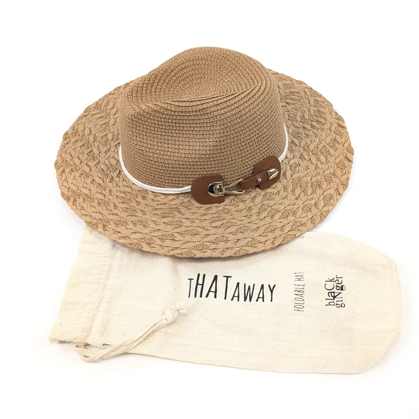 Plaited Brim Panama Foldable Hat - Dark Natural - Image 3
