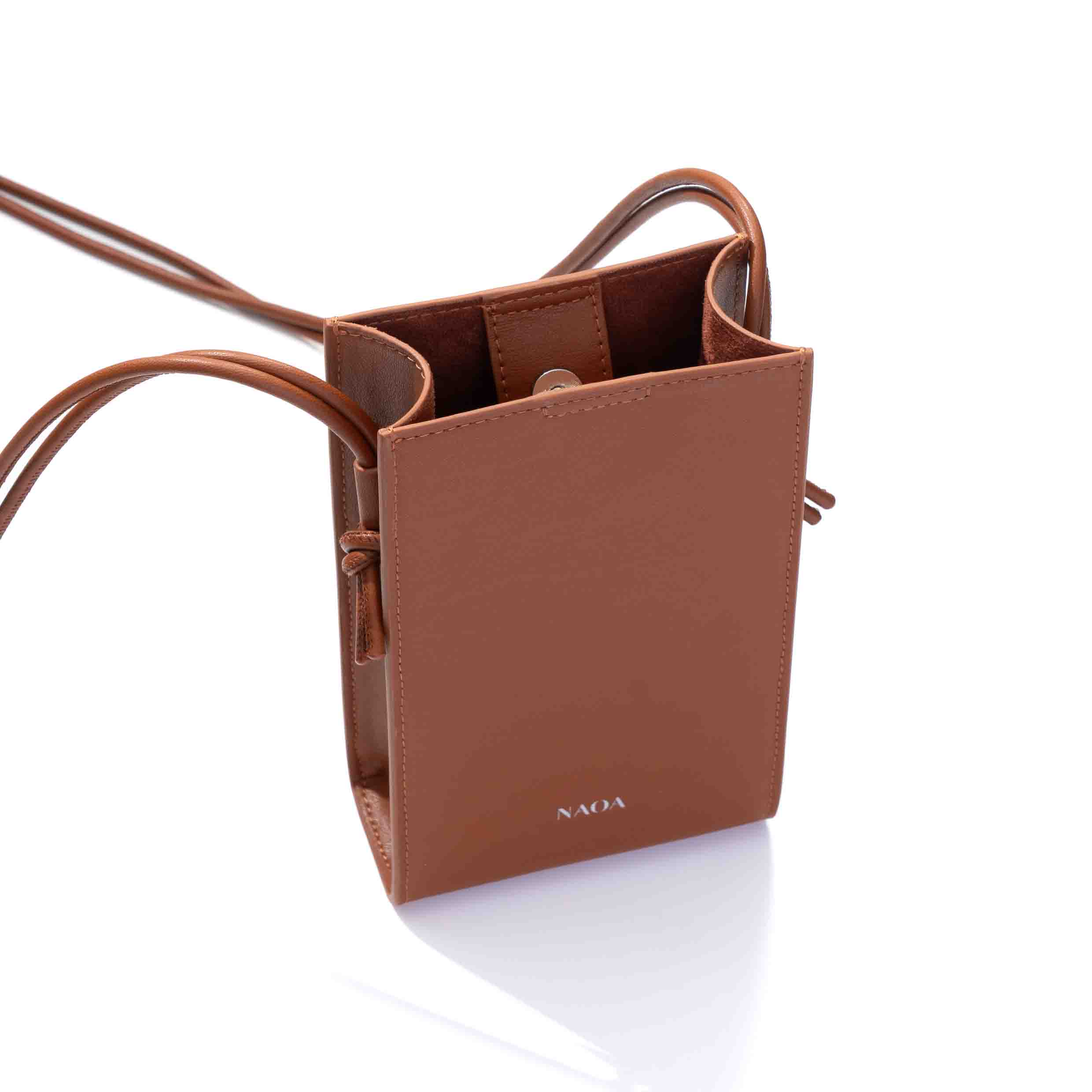 NAOA Apple-Leather Crossbody Bag - Cognac - Image 3