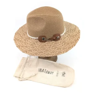 Plaited Brim Panama Foldable Hat - Dark Natural