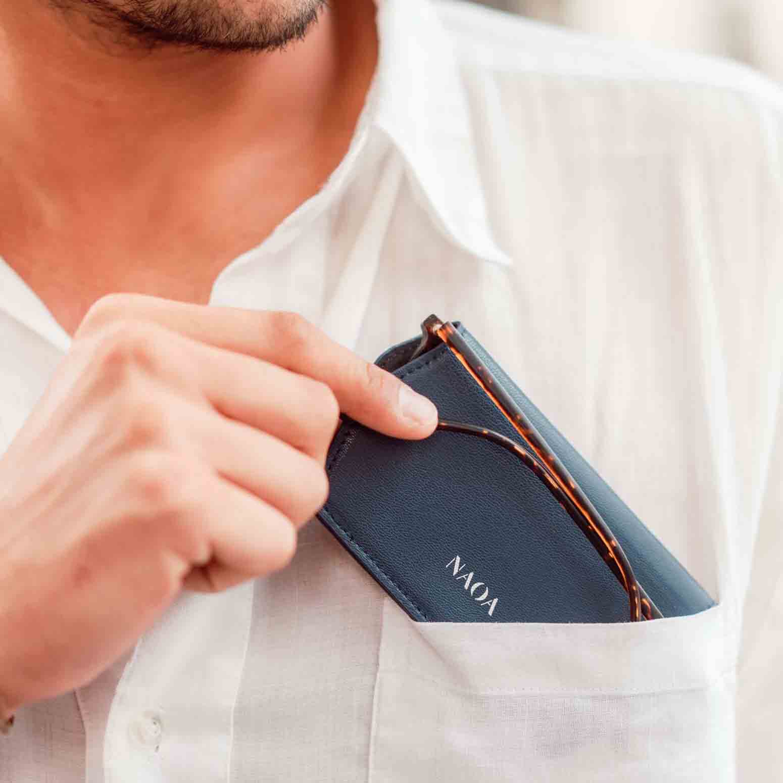 NAOA Apple-Leather Slim Glasses Case - Navy - Image 6