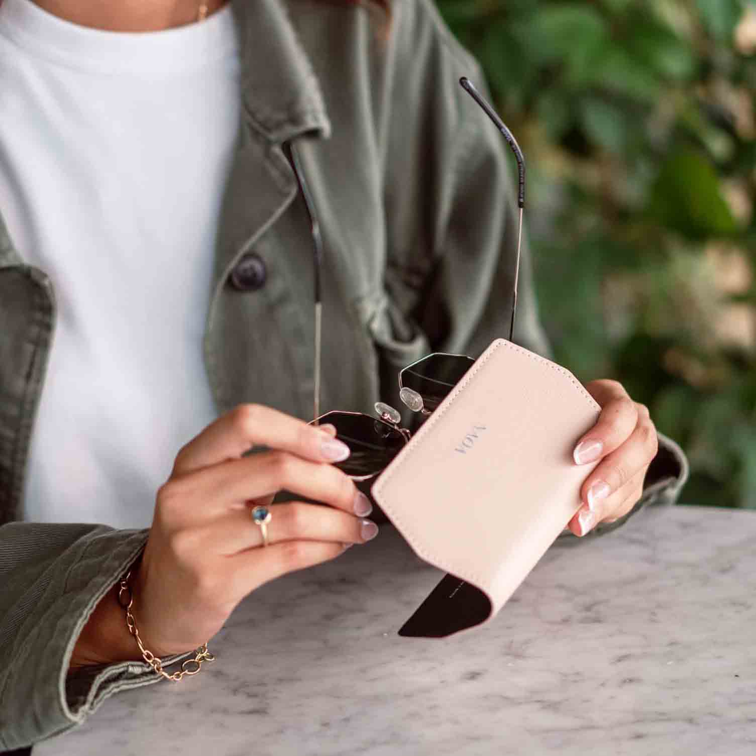 NAOA Apple-Leather Slim Glasses Case - Nude Pink - Image 2