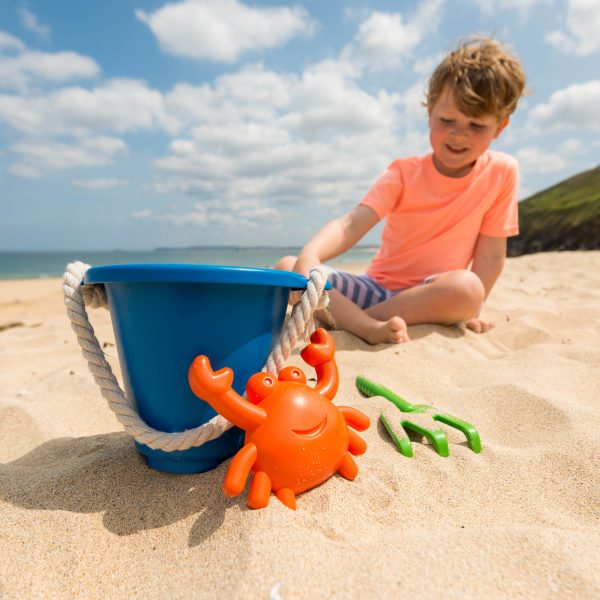 Yel 4-piece recycled plastic beach set with bucket, spade, rake and crab mould — BeachSupplies.co.uk