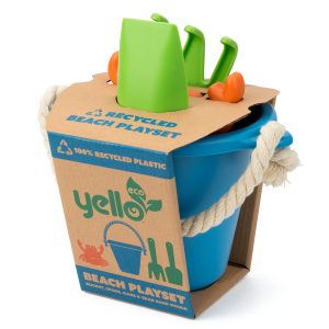 Yel 4-piece recycled plastic beach set with bucket, spade, rake and crab mould — BeachSupplies.co.uk