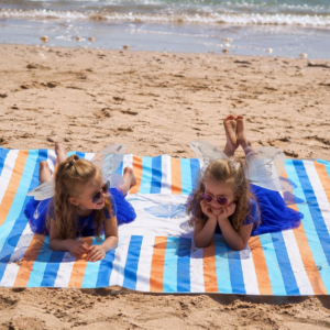 BeachSupplies.co.uk sand-free beach and picnic blanket laid out on a beach — 180 x 220cm fast-drying microfibre